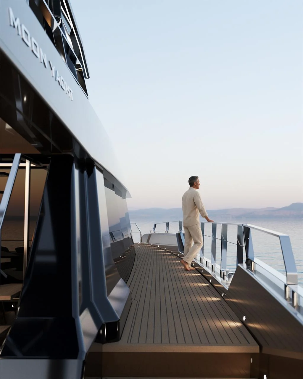 Walking on yacht deck