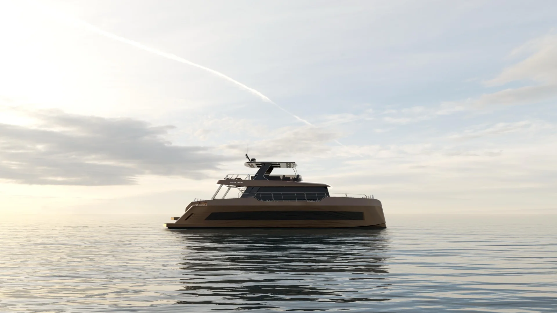 Luxury power catamaran at sea