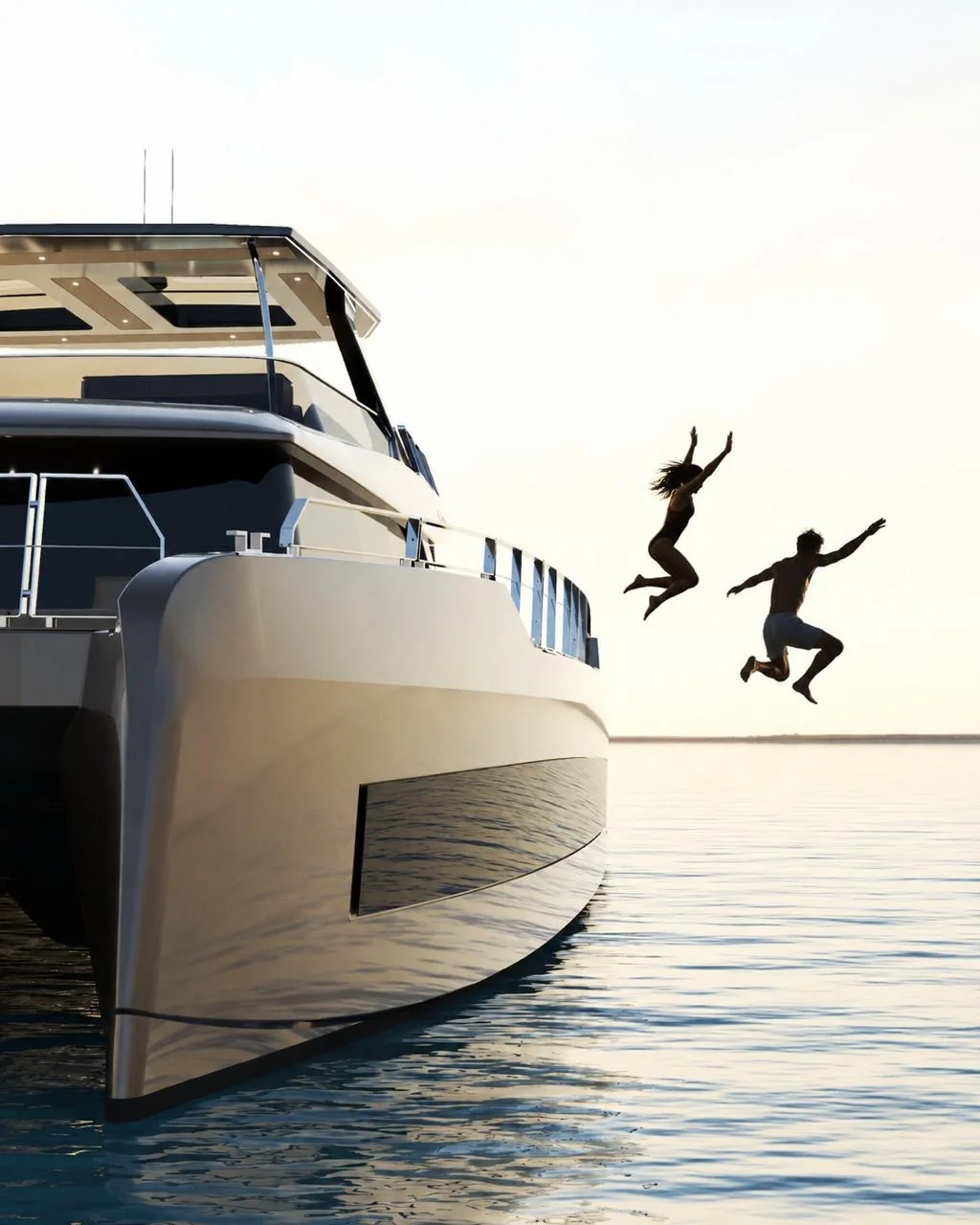 Guests jumping from a yacht into the sea